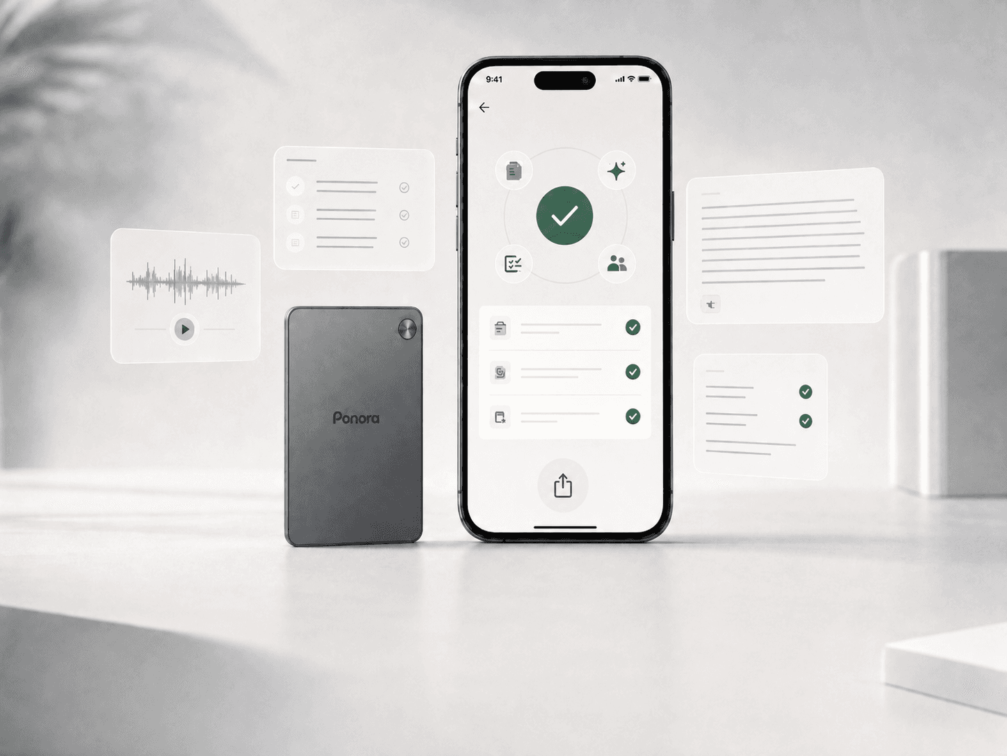App de Ponora compartiendo notas estructuradas de una grabación